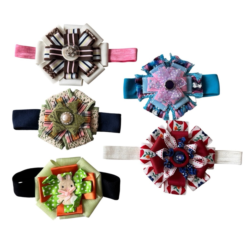 Baby girl handmade Headband Bundle 5 Pack Flower Bow Elastic Hair Accesories